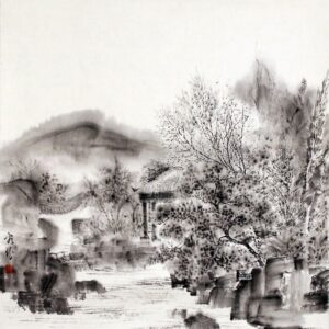 An Ping Ping "Kleines Haus in den Bergen", chinesische Malerei