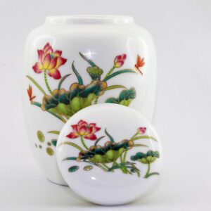 Teedose Porzellan "Roter Lotus", chinesische Keramik