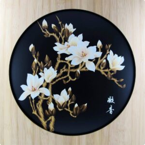 Strohbild "Magnolienblüte" Sparkling Black mit Rahmen