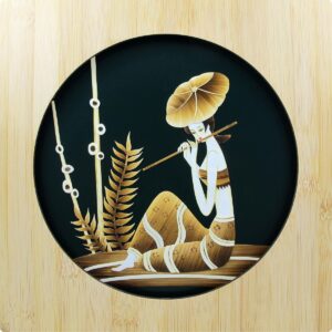 Strohbild "Flötenspiel" Bottle Green mit Rahmen