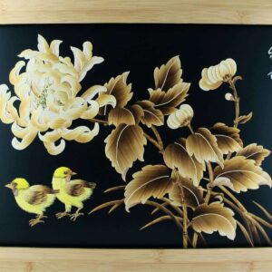 Strohbild "Zwei Küken" Bottle Green mit Rahmen