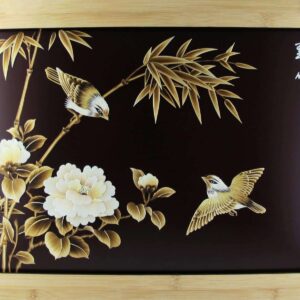 Strohbild "Liebesvögel und Bambus" Red Coffee mit Rahmen