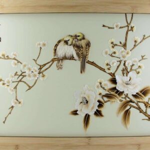 Strohbild "Melodie des Winters" Ivory White mit Rahmen