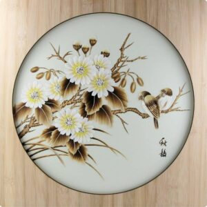 Strohbild "Vogelpaar" Ivory White 2 mit Rahmen