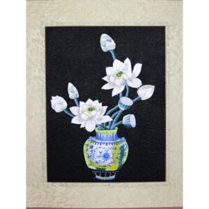 Stickbild "Weißer Lotus", Wandbild aus Stoff