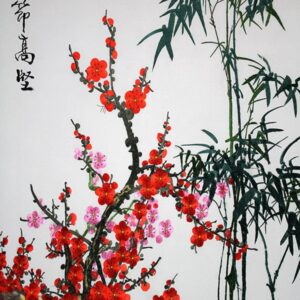 Stickbild "Pflaumenblüte und Bambus"