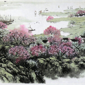 Chinesische Tuschezeichnung "Blühendes Ufer"