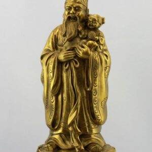 Glücksgott Fu Xing, goldfarbene Messingfigur
