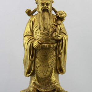 Glücksgott Lu Xing, goldfarbene Messingfigur