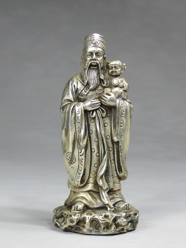 Fu Lu und Shou Metall-Figuren Set Sanxing Messing silberfarben