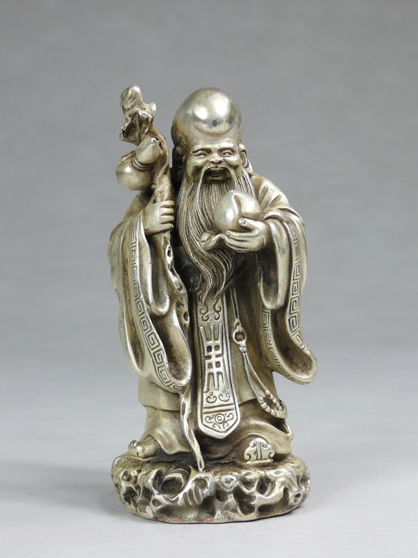 Fu Lu und Shou Metall-Figuren Set Sanxing Messing silberfarben