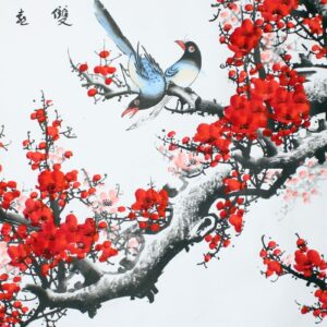 Rollbild rote Pflaumenblüte