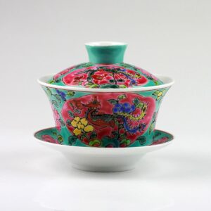 Gaiwan "Baba-Nyonya", Porzellan-Deckeltasse Peranakan-Stil (Sammlerstück)