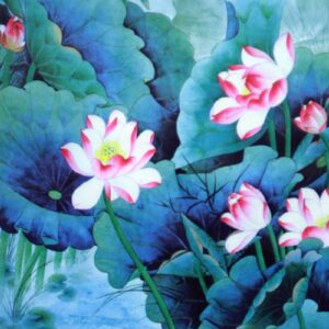 Rollbild "Lotusteich", chinesische Bildrolle aus Stoff