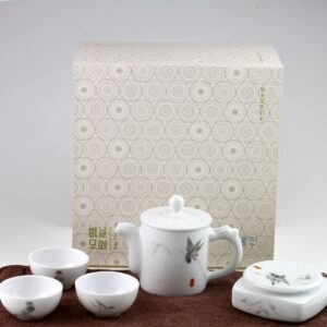 Reise-Teeset "Vogel auf Bambus", tragbares Reise-Teeservice Porzellan, 6-teilig